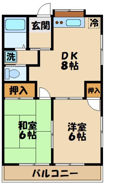 レーベンハイム21C棟(2DK/1階)の間取り写真
