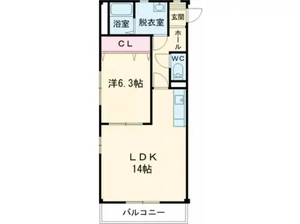 ボンジュール表町(1LDK/2階)の間取り写真