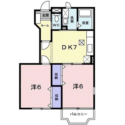 グランアムール(2DK/1階)の間取り写真