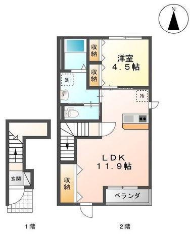 アレイひまわり(1LDK/2階)の間取り写真