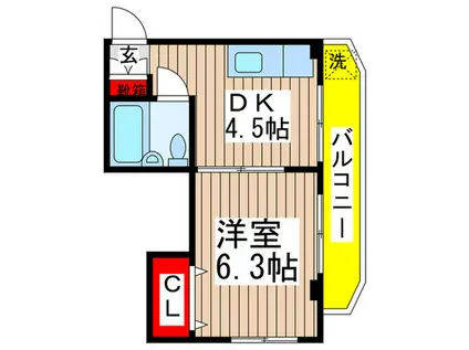 フェリシアイズミ(1DK/2階)の間取り写真