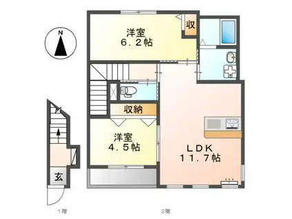 フルール(2LDK/2階)の間取り写真