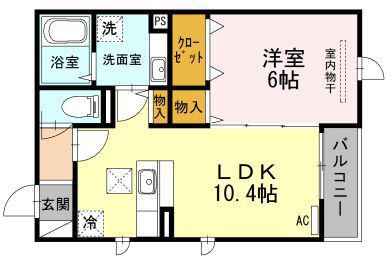 フェリーチェ西田(1LDK/2階)の間取り写真