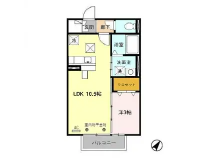 うらら・鞍月(1LDK/1階)の間取り写真