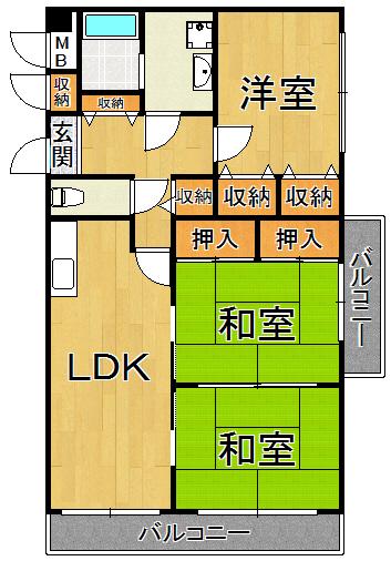 グランドゥール平井(3LDK/2階)の間取り写真