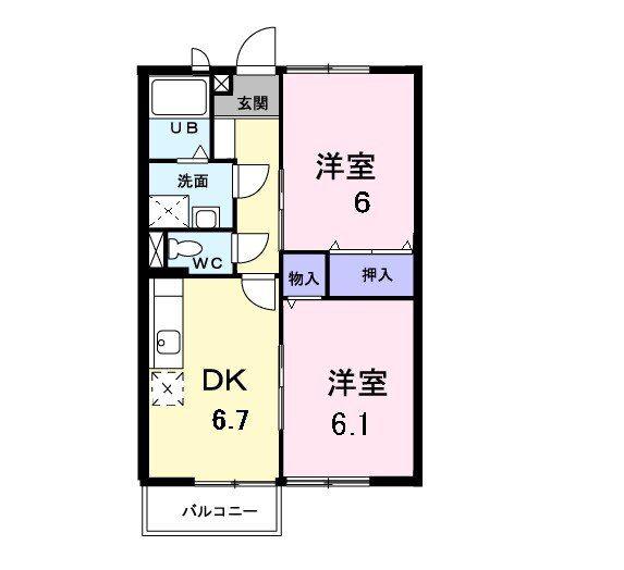 ウィンディアB(2DK/1階)の間取り写真