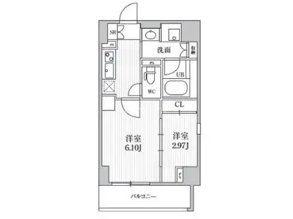 シーズンフラッツ靱本町(2K/8階)の間取り写真