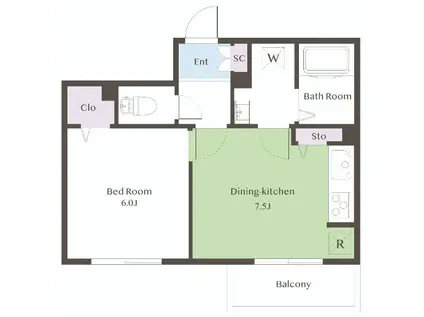 JP NOIE 旗の台(1DK/1階)の間取り写真