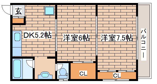 ハーヴェスト平野(2DK/3階)の間取り写真
