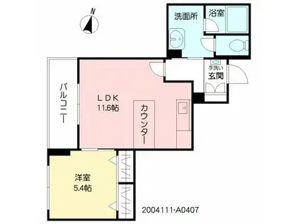 フルール・ド・ヒサノ(1LDK/4階)の間取り写真