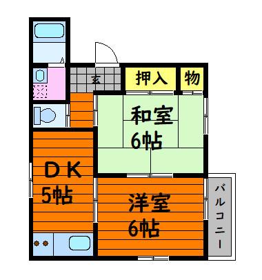 リバティ安原(2DK/2階)の間取り写真