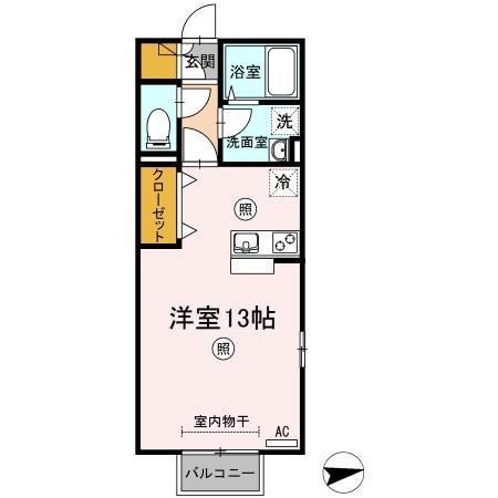 パラディー森塚(ワンルーム/2階)の間取り写真