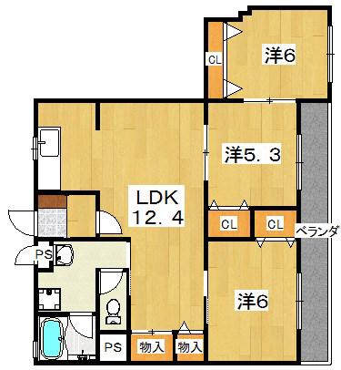 石垣ハイツ(3LDK/3階)の間取り写真