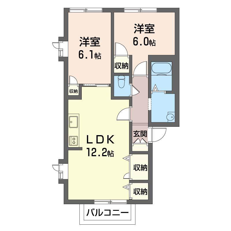 シャトル鳴瀬(2LDK/2階)の間取り写真