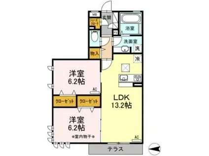 クレスト竹ノ塚(2LDK/1階)の間取り写真