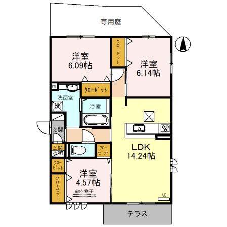 レジデンス椿(3LDK/1階)の間取り写真