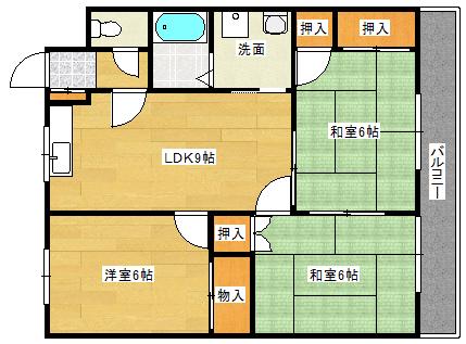ハイツ谷中A棟(3LDK/3階)の間取り写真