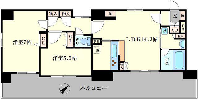 セイワパレス玉造駅前(2LDK/9階)の間取り写真