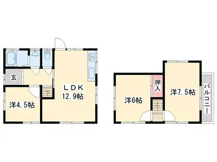 山陽電鉄本線 伊保駅 徒歩17分 2階建 築51年(3LDK/1階)の間取り写真