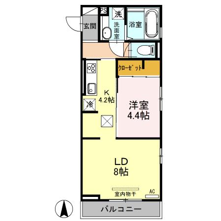 アクシア西本町(1LDK/3階)の間取り写真