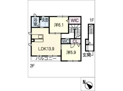 ハピネス(2LDK/2階)の間取り写真