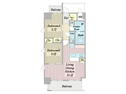 アーサー原(2LDK/6階)の間取り写真