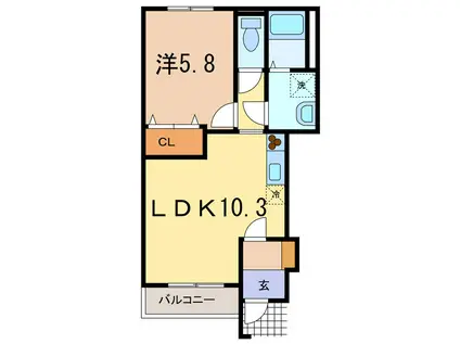 ルミナス莇生野(1LDK/1階)の間取り写真