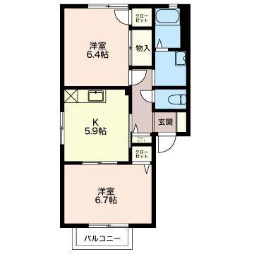 エクセル 河内A(2K/1階)の間取り写真