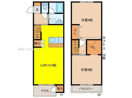 ウィングコート紫竹(2LDK/1階)の間取り写真