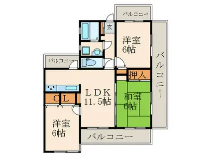 サンビューパレス長丘(3LDK/5階)の間取り写真
