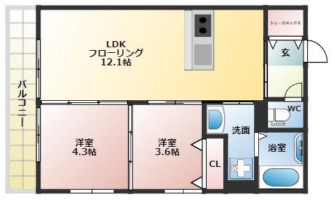 THE NOBLES 筑紫(2LDK/2階)の間取り写真
