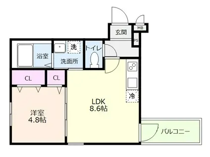 PARK FRONT じろよん(1LDK/1階)の間取り写真