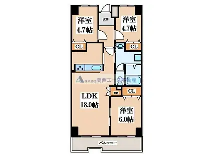 戴慶カーサグラシア(3LDK/11階)の間取り写真