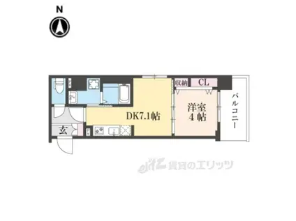 ベラジオ雅び京都西院Ⅱ(1DK/5階)の間取り写真