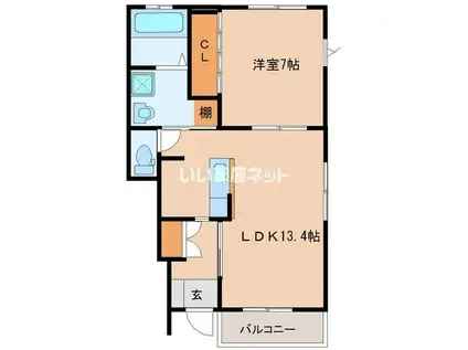 パーチェB(1LDK/1階)の間取り写真