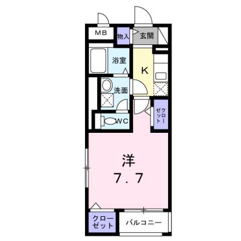 ダウンタウン ワイ(1K/1階)の間取り写真