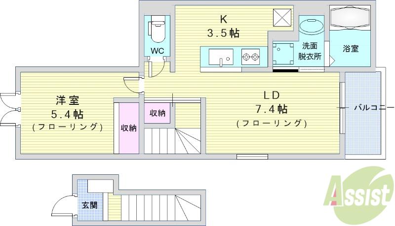 グリーン リーブス 青葉(1LDK/2階)の間取り写真