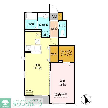 フォンテーヌD(1LDK/1階)の間取り写真