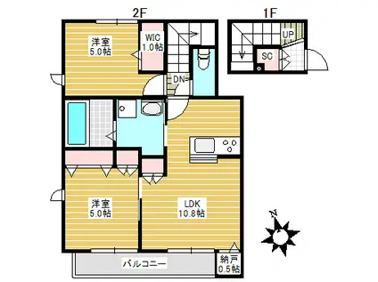プルニエ ヒガシ ナガサキ(2LDK/2階)の間取り写真