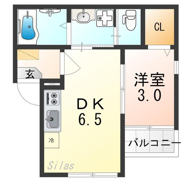 VERNA(1DK/3階)の間取り写真