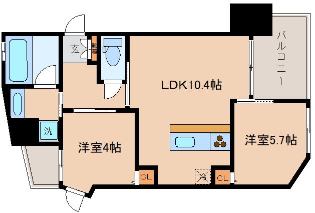 プリオーレ神戸大開通(2LDK/3階)の間取り写真