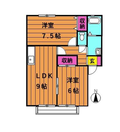 レイモンドサンヴィレッジB棟(2DK/1階)の間取り写真
