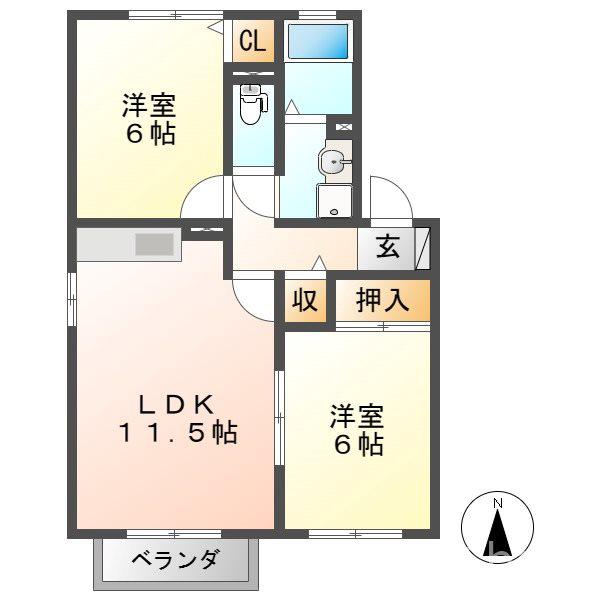 エルバルト高岡B(2LDK/2階)の間取り写真