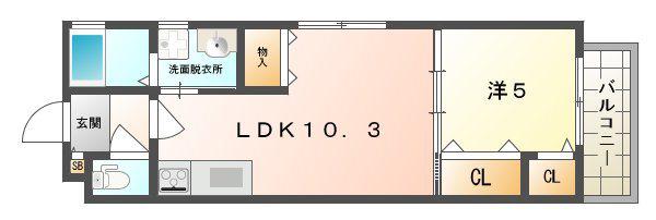 クリエオーレ三ツ島II(1LDK/2階)の間取り写真