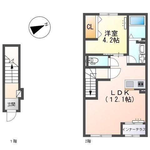 メゾン皆春(1LDK/2階)の間取り写真