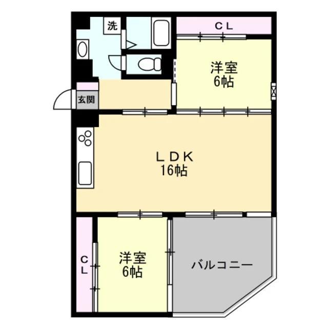 角筈マンション(2LDK/7階)の間取り写真