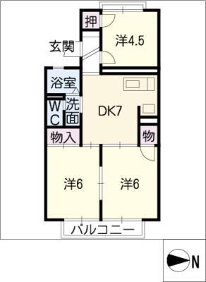セジュール幸村 C棟(3DK/2階)の間取り写真