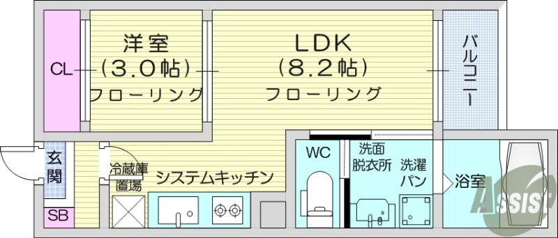 REGALEST北仙台駅(1LDK/2階)の間取り写真