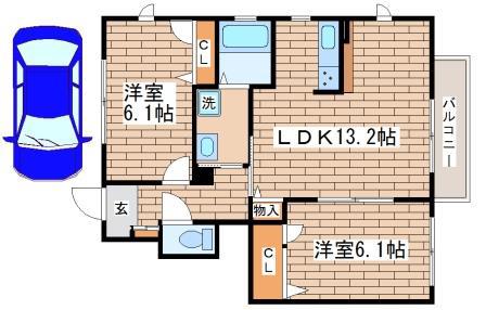 ラフィーネ須磨III(2LDK/1階)の間取り写真