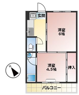 ファミーユ熱川(2K/4階)の間取り写真